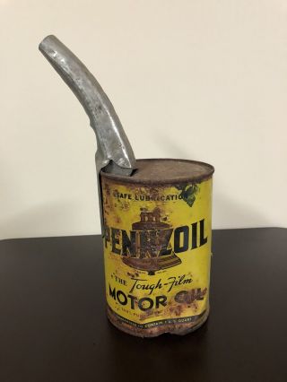 Vintage Pennzoil Quart Metal Oil Can With Spout