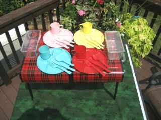 Vintage Folding Picnic Table Gotham Industries Complete Plates,  Cups,  Utensils 2