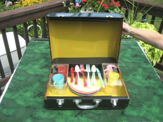 Vintage Folding Picnic Table Gotham Industries Complete Plates,  Cups,  Utensils 3