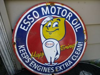 Old Vintage Dated 1962 Esso Motor Oil Porcelain Gas Pump Sign Standard Oil Co