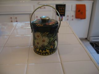 Cute Vintage Metal Candy Tin With Handle And Floral Made In England