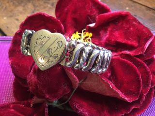 Antique Vintage Carmen D.  F.  B Co Gold Filled Expansion Bracelet W Etched Heart
