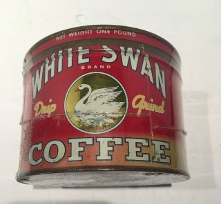 Vintage White Swan Brand Coffee Tin Yellow Circle Advertising Collectible Can