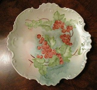 Vintage White Embossed Porcelain Hand Painted Berry Decorative Plate 8 1/4 "