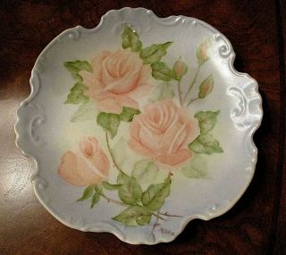 Vintage White Embossed Porcelain Hand Painted Decorative Plate 8 1/4 "