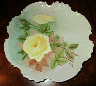 Vintage White Embossed Porcelain Hand Painted Rose Decorative Plate 8 1/4 "