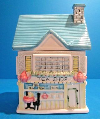 Vintage Collectible Ceramic " Tea Shop " House Cookie Jar
