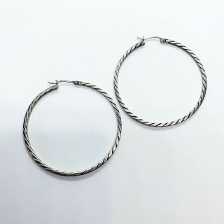 Vtg Estate Large Twisted Sterling Silver 925 Hoop Earrings Textured Classic