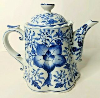 Vintage Andrea By Sadek Blue And White Ceramic Mum Teapot Water Pot