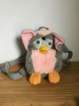 Vintage 1999 2000 Gray And Pink Mini Furby Backpack Plush