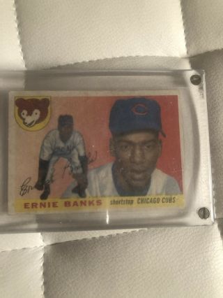 1955 Topps Ernie Banks Chicago Cubs 28 Baseball Card Screw Down Case