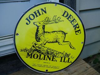 Vintage 1950s John Deere Gasoline Motor Oil Porcelain Gas Pump Sign Moline Ill