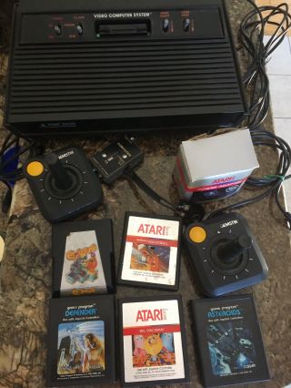 All Vintage 1980’s Atari 2600 Console With 5 Games,  2 Controllers,  Power Adapter