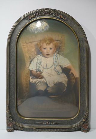 Antique Victorian Frame With Bubble Glass W/ Hand Tinted Photo Cute Child