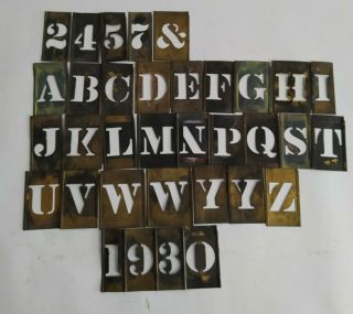 Vintage Interlocking Brass Metal Stencils Letters Numbers Capitals - 44pcs