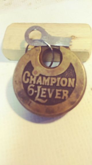 Antique - Vintage - Miller - Champion - 6 - Lever - Push - Key - Pancake - Padlock - W - Key - 241