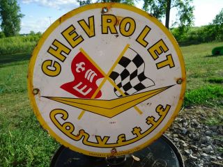 Old Vintage 1961 Chevrolet Corvette Porcelain Enamel Dealership Sign Chevy Gm