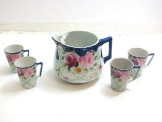Antique Te - Oh China Nippon Lemonade Set With Ice Lip Pitcher Hand Painted Roses