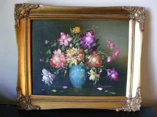 Vintage Oil On Canvas Painting By R.  Hunther Signed - Frame 12 " X 10 "