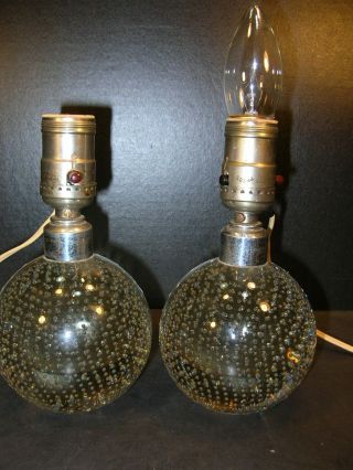 Vintage Art Glass Trapped Air Bubble Paperweight Table Lamps