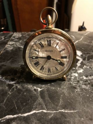 Bulova Vintage Portable Wind Up Alarm Clock/desk Clock