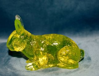 Vintage Vaseline Glass Bunny Rabbit Uranium Canary Yellow Solid Hand Blown