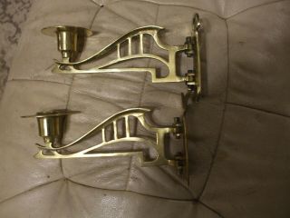Pair Antique Arts And Crafts Brass Candle Holders/ Piano Sconces Wall Fixing