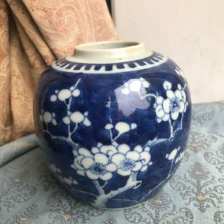 Old Antique Chinese Blue White Blossom Porcelain Ginger Jar Pot Vase C.  1910