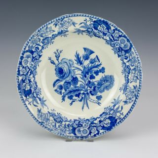 Antique Spode Pottery - Blue & White Transferware Union Wreath Pattern Bowl