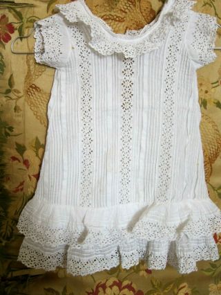 19th Century Antique French Baby Or Dolls White Broderie Anglais Cotton Dress