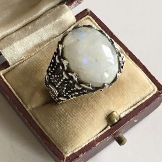 Large Vintage Men’s Gents Solid Silver Moonstone Signet Ring Heavy 925 Quality