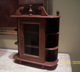 Vintage Wooden 3 - Tier Miniature Curio Display Cabinet W/glass Door 17 " Tall
