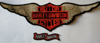Vintage 16 " Harley Davidson Wings Patch And 4 " Shoulder Patch