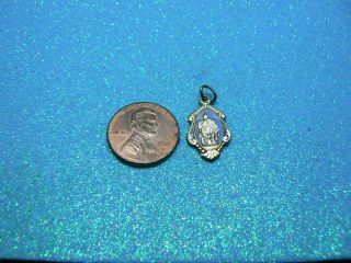 A Vintage Our Lady Of Knock Roman Catholic Blue Enameled Charm / Holy Medal