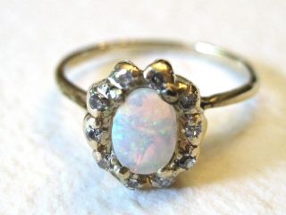 Vintage 14k Gold - Light Blue Opal Ring With Diamond Chips - Size 4 3/4