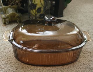 Vintage Corning Pyrex Vision Amber Glass Oval Covered Roaster 4 L Domed Lid