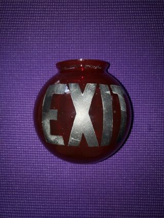 Vintage Antique Exit Sign Red Globe Round Glass.