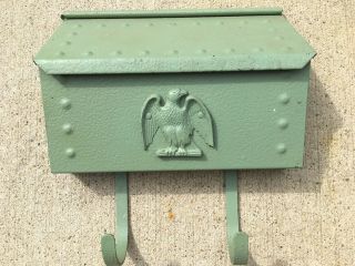 Vintage All Metal Mail Box With Newspaper Holder Eagle Crest Porch House Mcm
