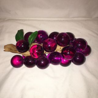 Vintage Purple Acrylic Lucite Grapes Grape Cluster On Driftwood Mcm 12 "