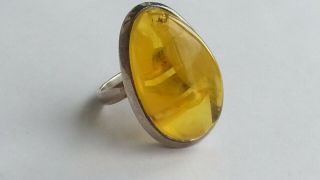 Awesome Huge Vintage Russian Ring Sterling Silver 925 Egg Yolk Amber Size 9