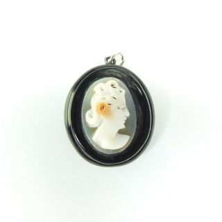 Small Antique Victorian Carved Cameo/Whitby Jet Pendant Antique Oval Jet Pendant 2