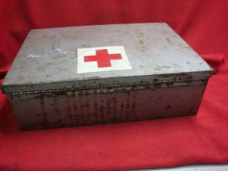 Vintage First Aid Kit Metal Carrying Case with ALOT of military supplies 3
