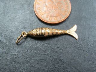 Vintage 9ct Gold Articulated Fish Pendant C.  1990