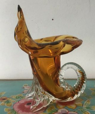 Stunning Vintage 1950s Amber Murano Glass Cornucopia Vase