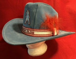 Vintage 1980s Nfl Houston Oilers Blue Velvet Cowboy Hat,  Red Feather Size Large