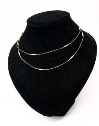 A Long Antique Art Deco Sterling Silver 925 Enamel Chain Necklace 22908