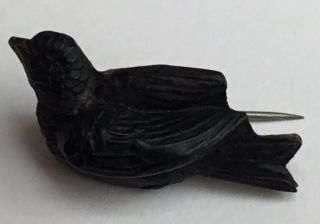 Antique Victorian 19th C Vulcanite Mourning Bird Brooch,  Brass Pin