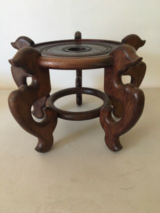Vintage Large Asian Carved Wooden Plant Vase Stand 10.  25” Tall X 16” Wide