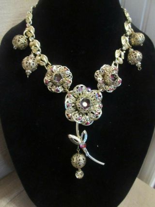 Vintage Sarah Coventry Ab Flower Statement Necklace - A Repurposed Ooak