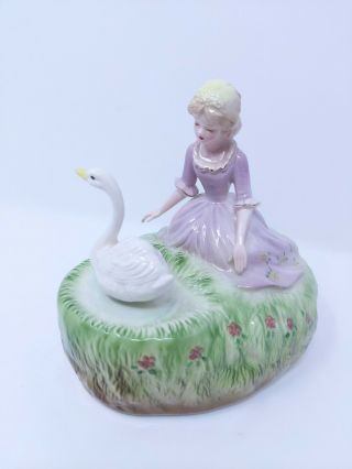 Vintage Josef Originals Girl With Swan Figurine Music Box
